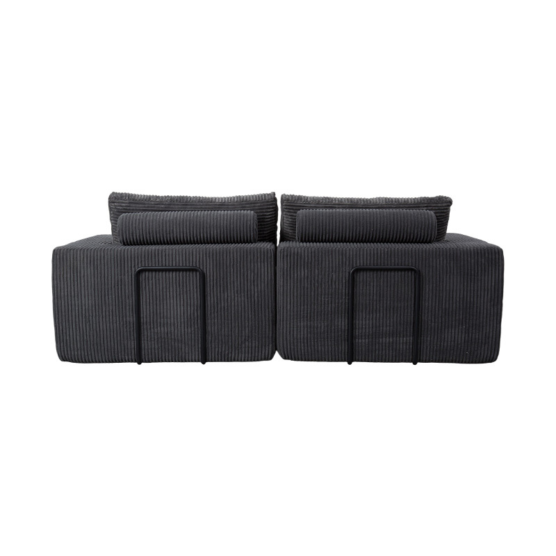 Moderne konvertibel sofa i mørkegrå fløjlsbukser med hynder, fleksibelt modulært layout Moderne konvertibel sofa i mørkegrå fløjlsbukser med hynder, fleksibelt modulært layout