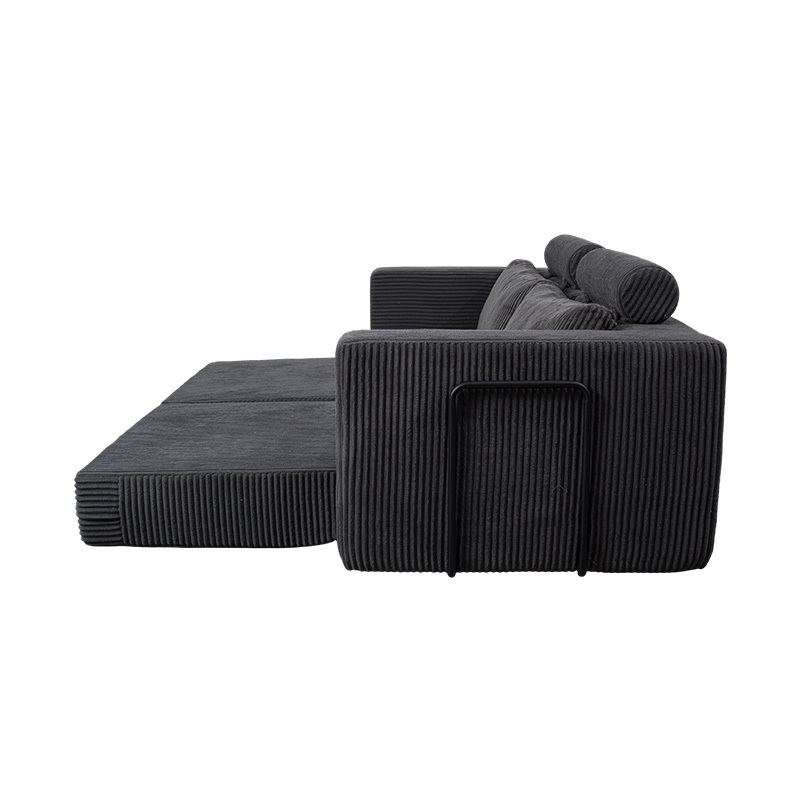 Moderne konvertibel sofa i mørkegrå fløjlsbukser med hynder, fleksibelt modulært layout Moderne konvertibel sofa i mørkegrå fløjlsbukser med hynder, fleksibelt modulært layout
