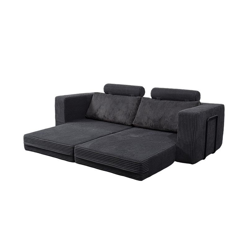 Moderne konvertibel sofa i mørkegrå fløjlsbukser med hynder, fleksibelt modulært layout Moderne konvertibel sofa i mørkegrå fløjlsbukser med hynder, fleksibelt modulært layout