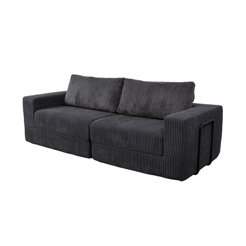 Moderne konvertibel sofa i mørkegrå fløjlsbukser med hynder, fleksibelt modulært layout Moderne konvertibel sofa i mørkegrå fløjlsbukser med hynder, fleksibelt modulært layout