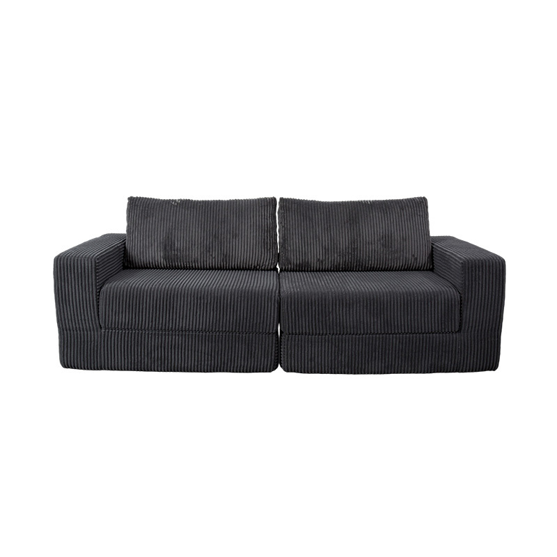 Moderne konvertibel sofa i mørkegrå fløjlsbukser med hynder, fleksibelt modulært layout Moderne konvertibel sofa i mørkegrå fløjlsbukser med hynder, fleksibelt modulært layout