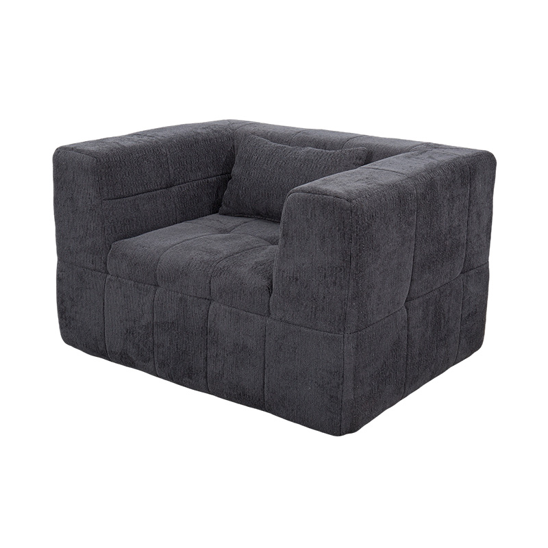 Single Full-Foam Lounge sofa med mørkegrå fløjl og geometrisk blokdesign