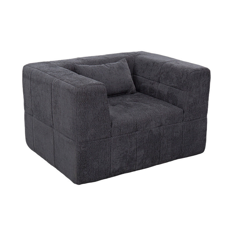 Single Full-Foam Lounge sofa med mørkegrå fløjl og geometrisk blokdesign