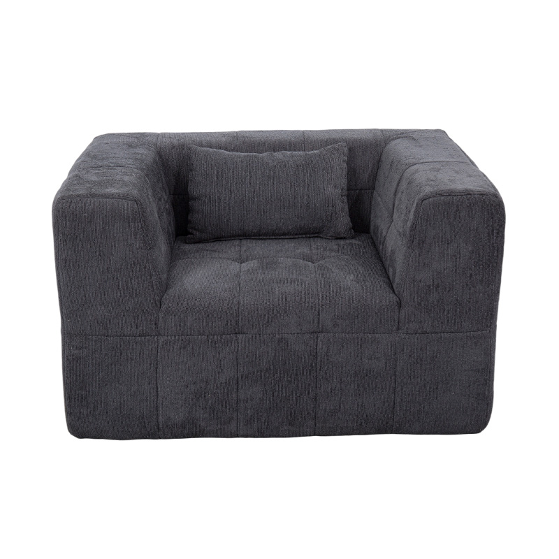 Single Full-Foam Lounge sofa med mørkegrå fløjl og geometrisk blokdesign Single Full-Foam Lounge sofa med mørkegrå fløjl og geometrisk blokdesign